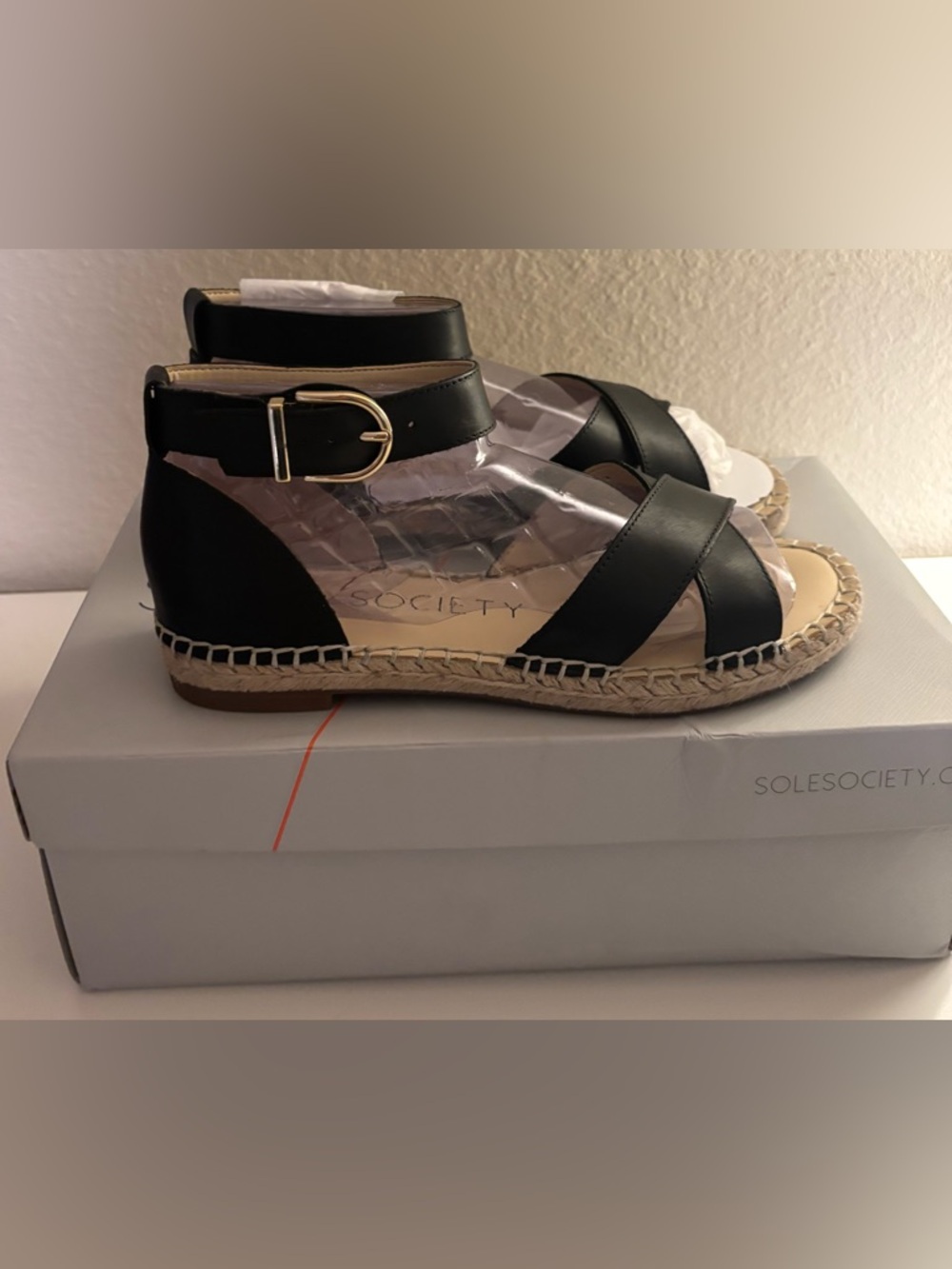 Sole Society "Saundra" Black Espadrille Sandals in Size 5